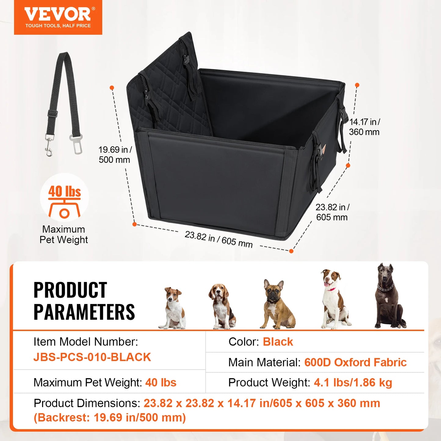 SucceBuy Dog Car Seat Waterproof Booster With Clip-On Safety Leash