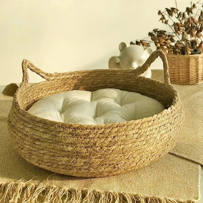 LEWENCN Cat Nest Handwoven Cotton Four Seasons Warm Pad Washable