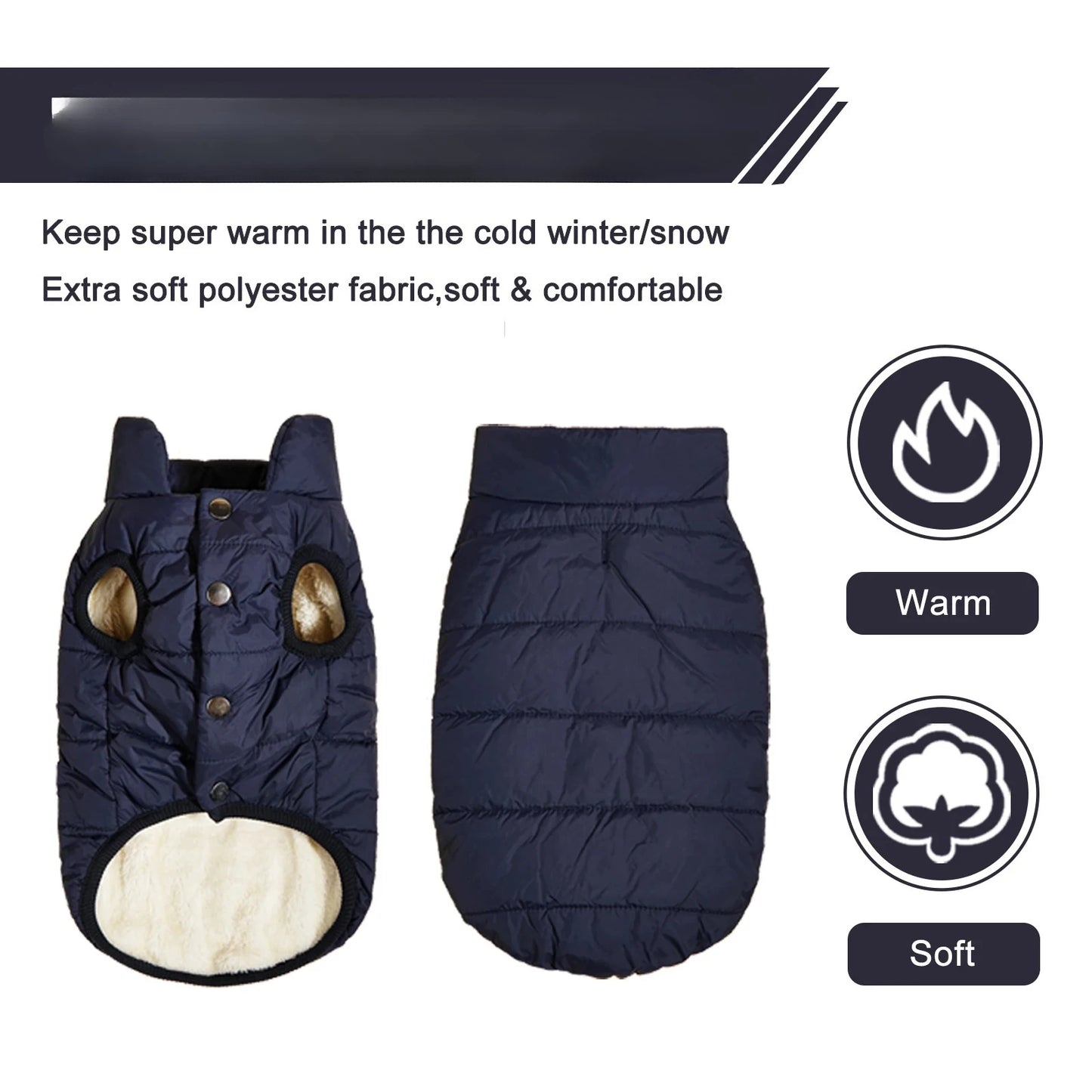 Dog Jacket Fleece-Lined Winter Coat For Outdoor Cold Weather
