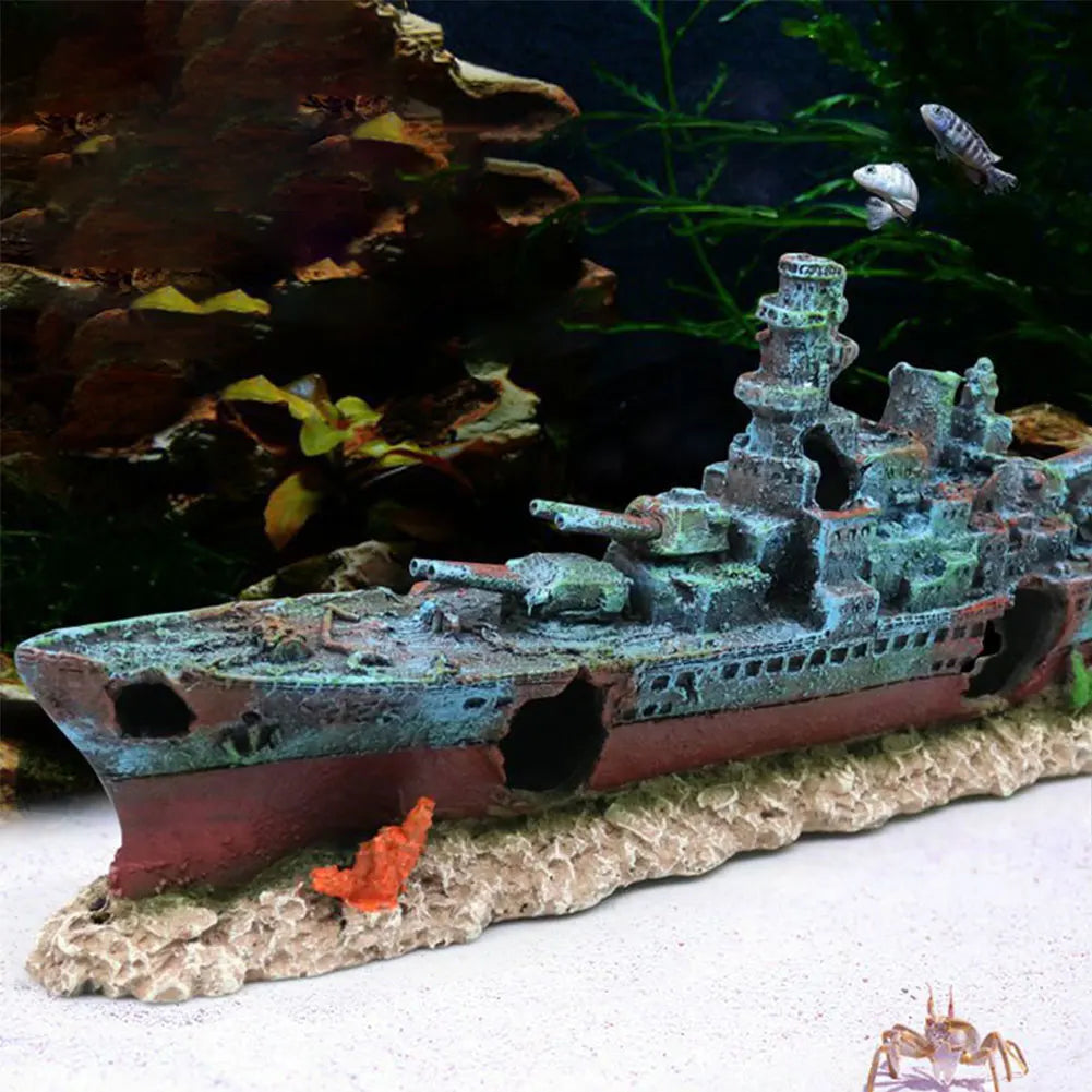 Aquarium Resin Sunken Pirate Ship Reusable Warship Handicrafts Wear Resist Warship Ornament for Fish Tank Cave Decor Accessories