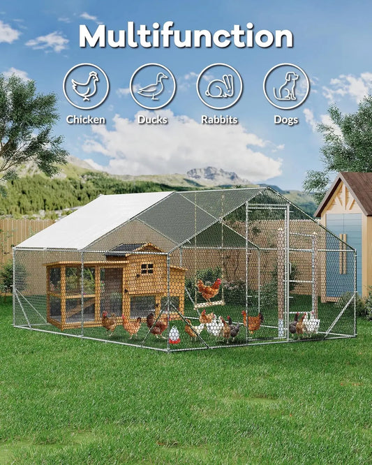 TWISTER.CK Chicken Coop Walk-In Metal Run With Waterproof UV Cover