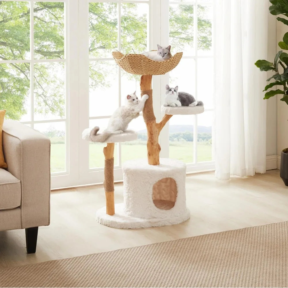 DAFIFY Cat Tree Tower Solid Wood Branch Luxury Condo