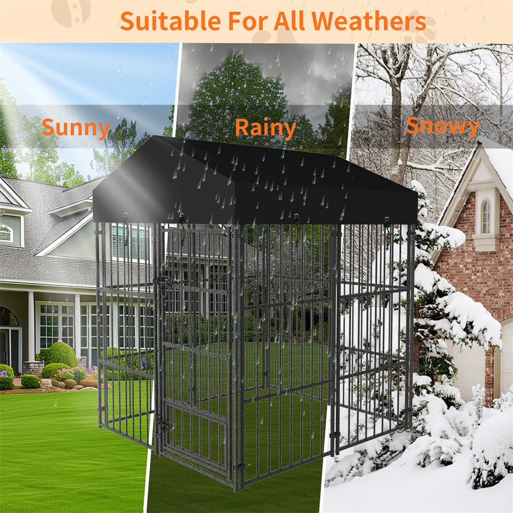 BORWARTH Heavy Duty Welded Metal Dog Kennel With Roof Cover
