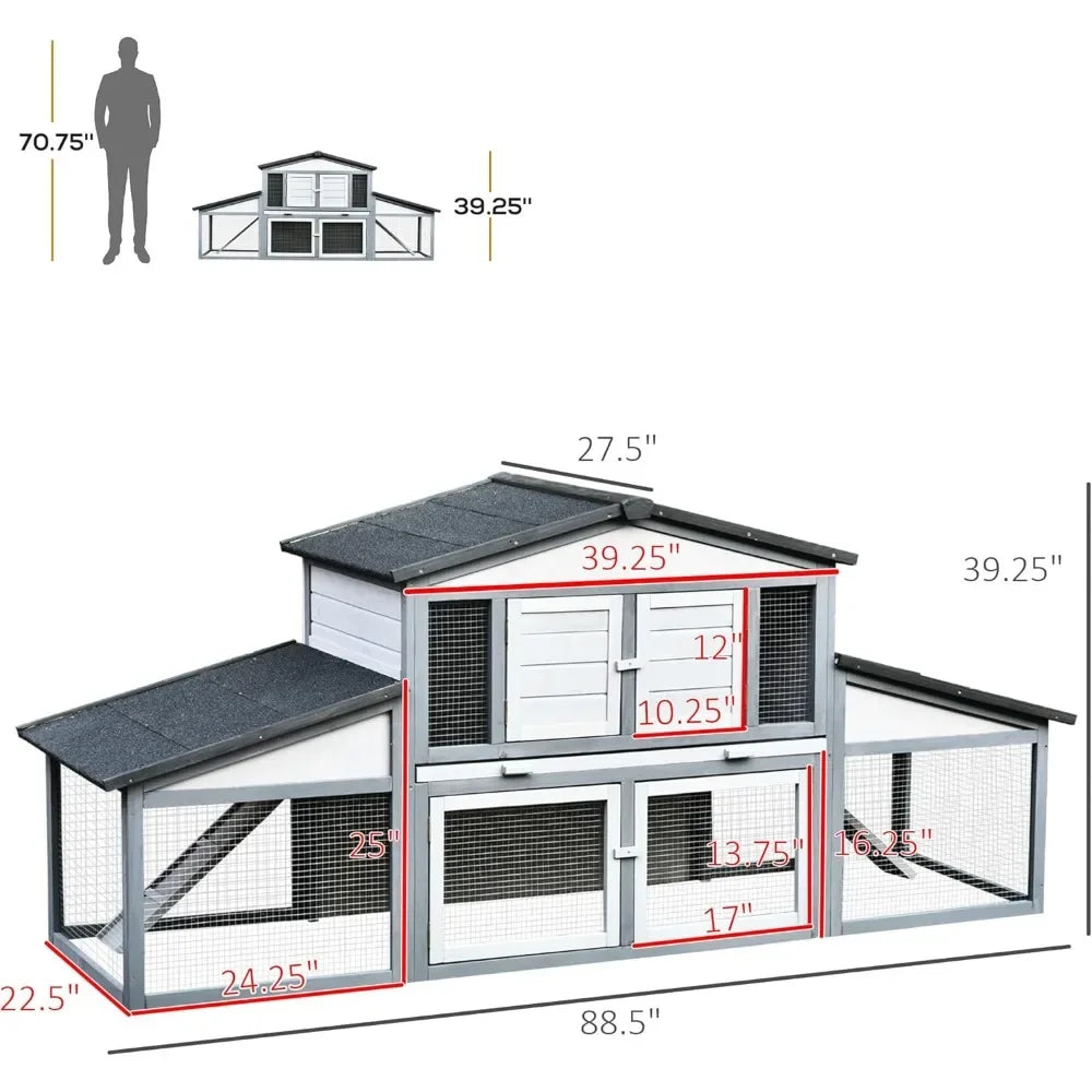 Rabbit Hutch Wooden Outdoor Cage With Weatherproof Roof Double Runs