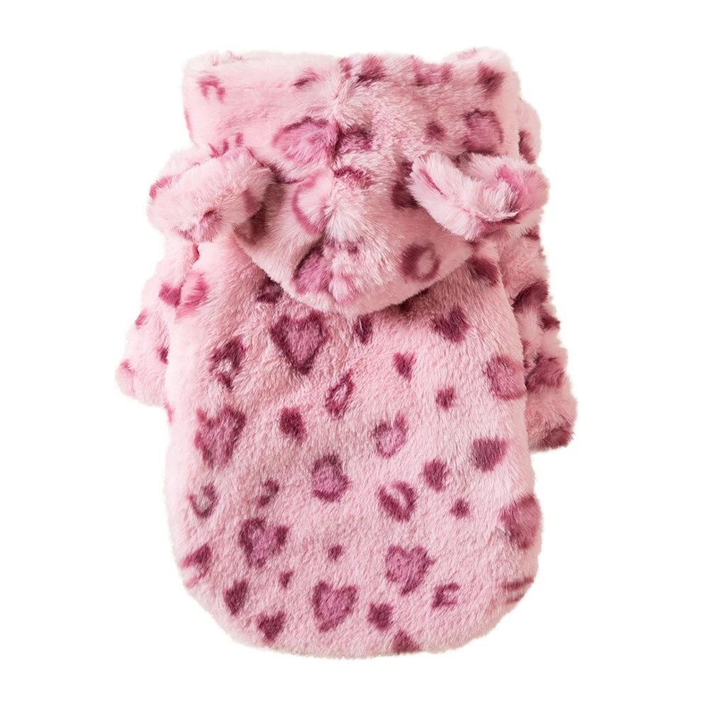 Dog Hoodie Leopard Print Fleece Winter Coat