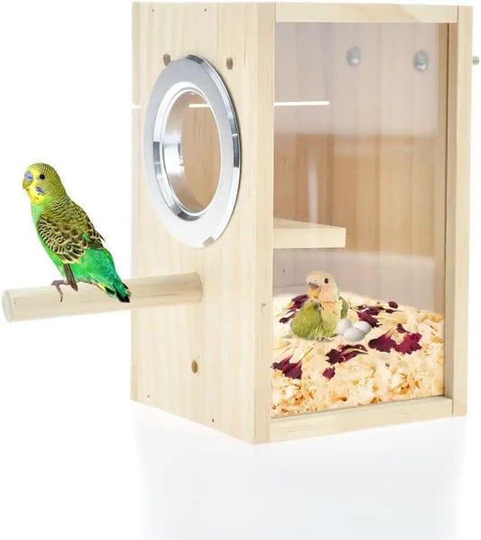 Bird Nest Box With Wooden And Clear Acrylic Panels