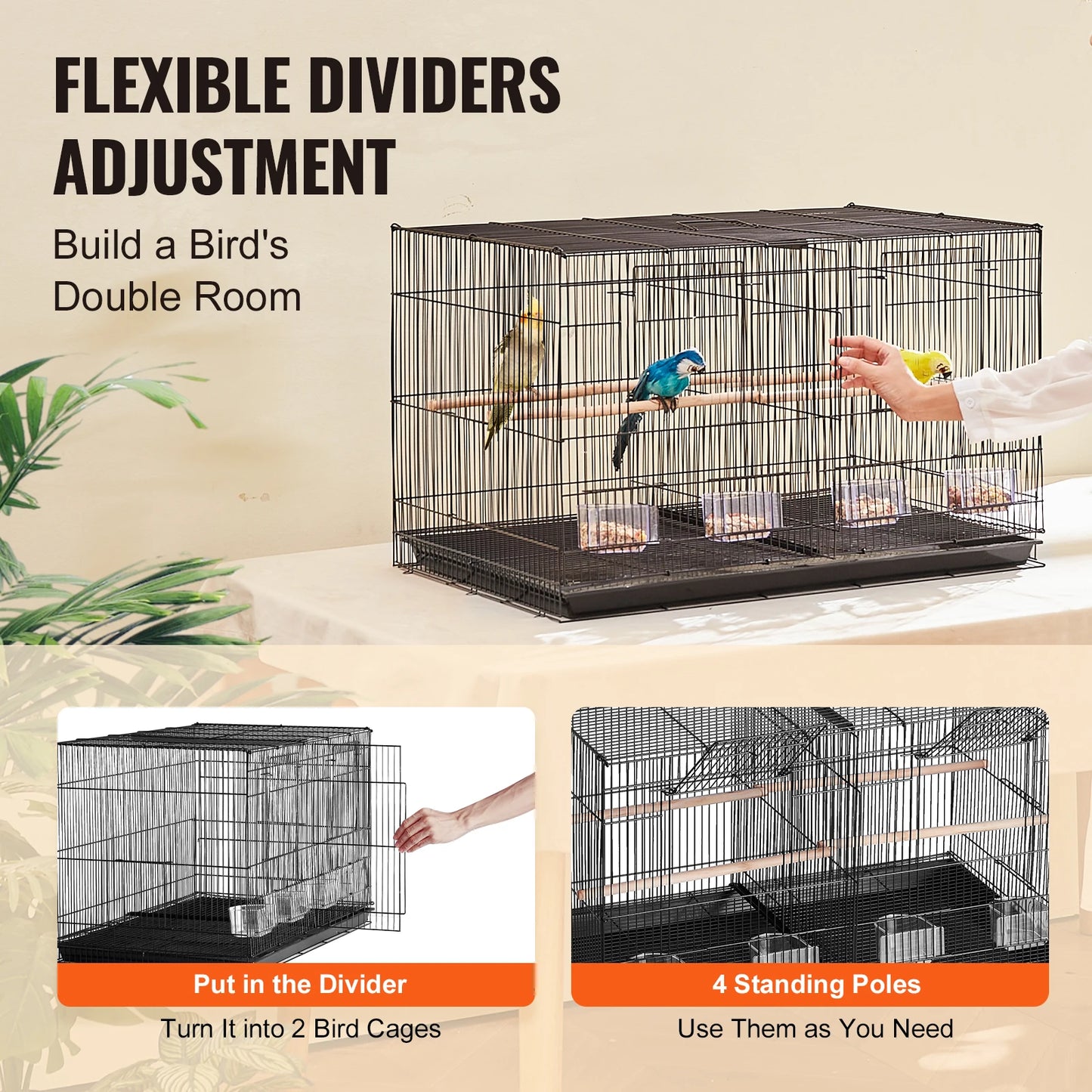 SucceBuy Bird Cage With Divider Durable Travel Companion