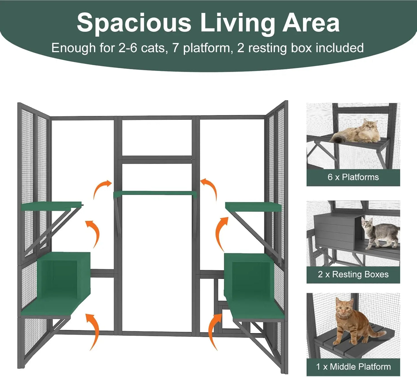 Cat Catio Wooden Enclosure With Sun Panel Roof And Platforms