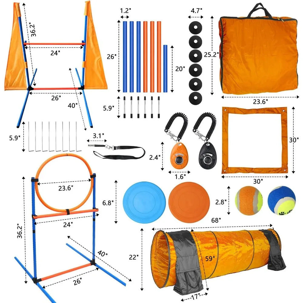 Dog Agility Training Set Outdoor Course With Tunnels And Poles