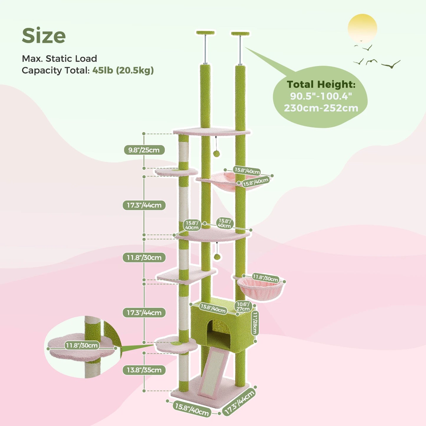 PETEPELACN Cat Tree Floor to Ceiling Adjustable Height with Condo