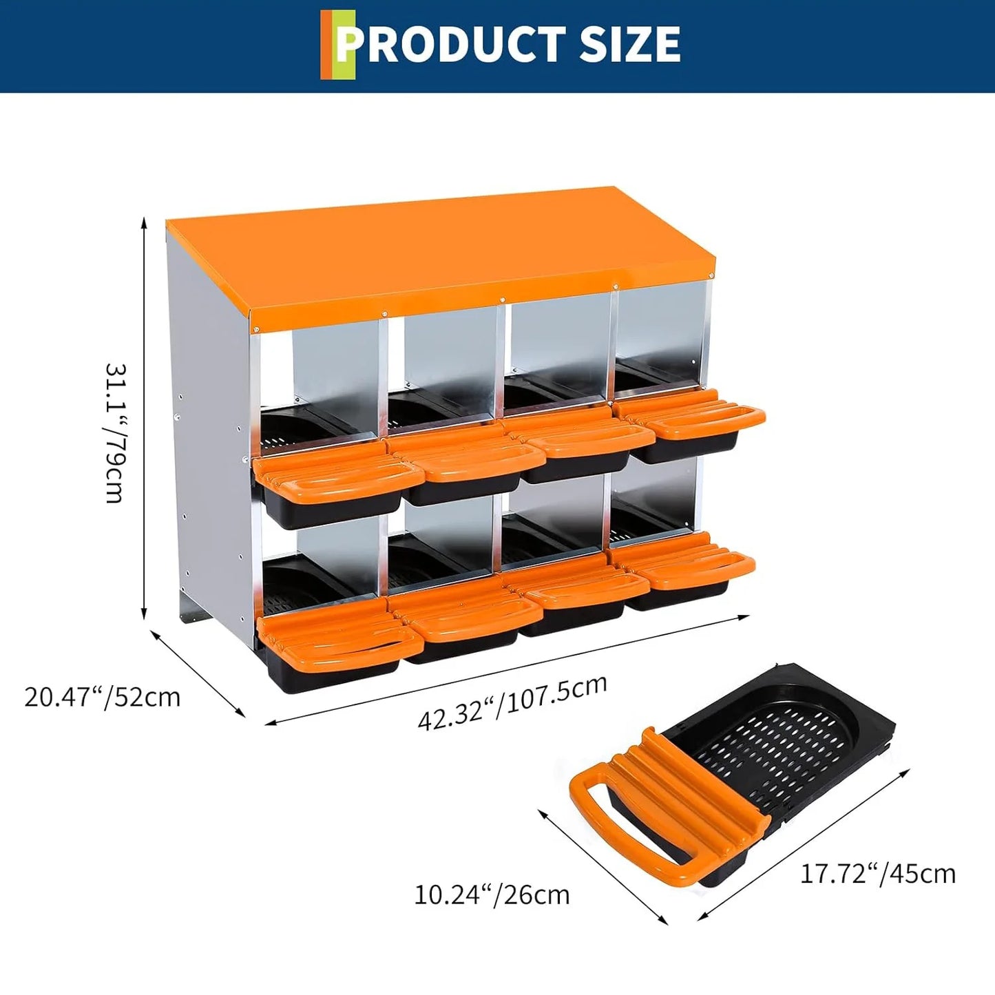 HiMISS 2-Tier Heavy-Duty Metal Chicken Nesting Box with 6-8-10 Compartments