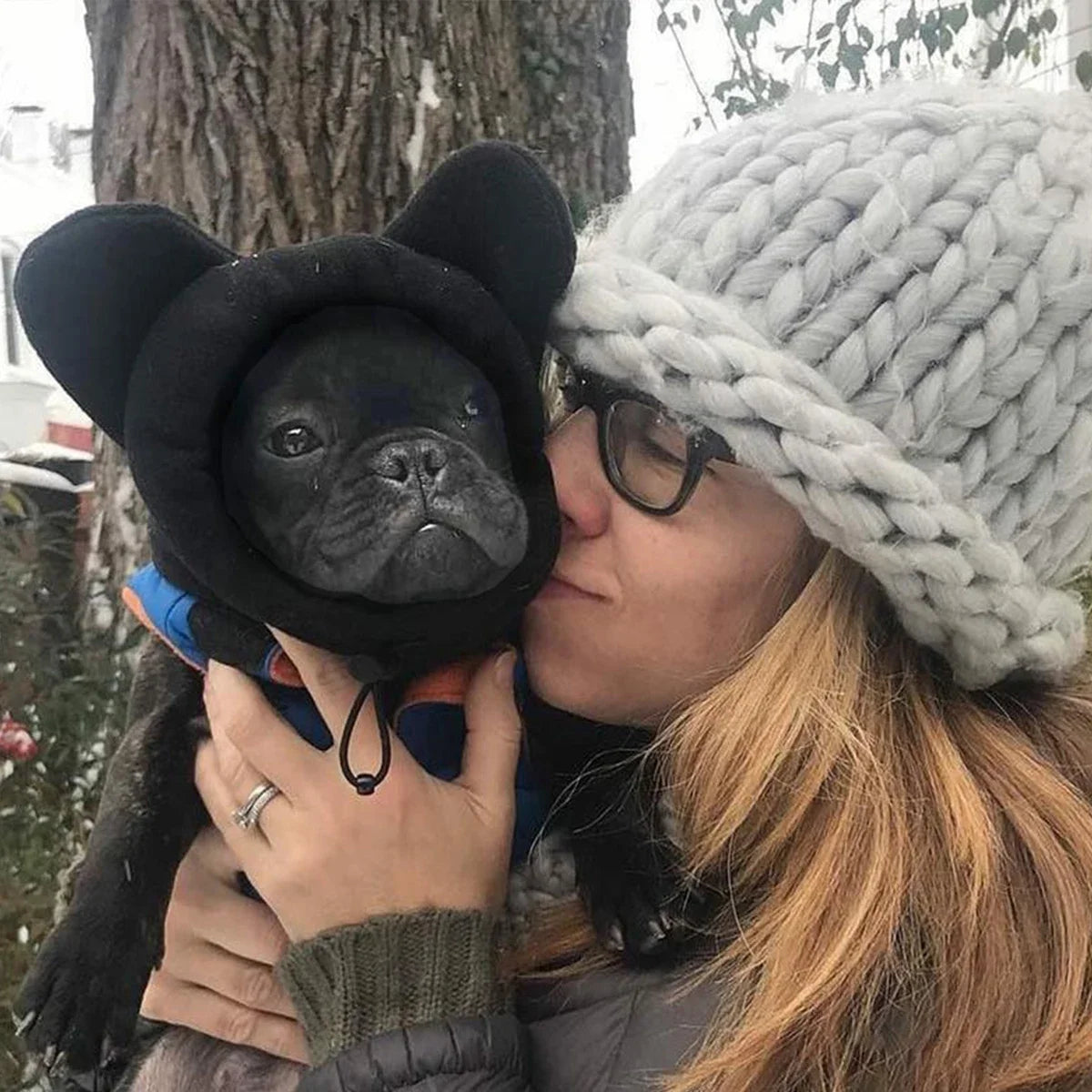 Dog Hat Fleece Bat Adjustable Winter Hat For French Bulldogs