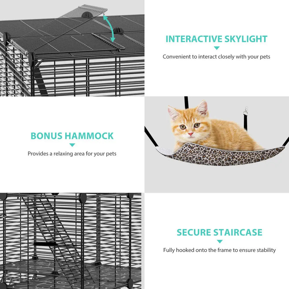 Cat Cage Metal Wire Three-Tier Playpen For 1-2 Cats