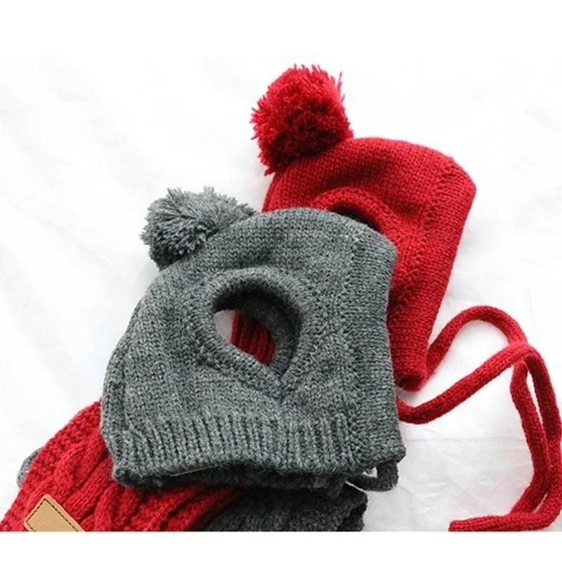 Dog Hat Winter Knit With Scarf Collar Costume For Pets