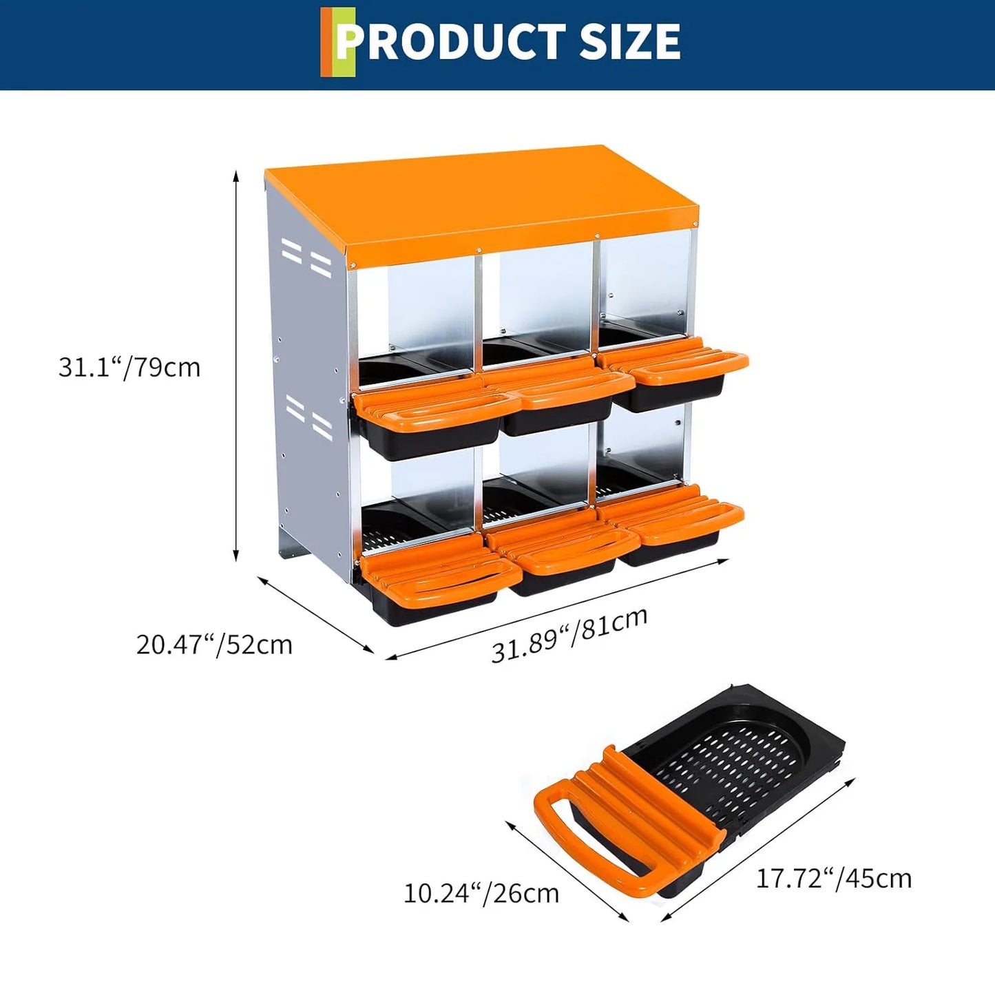HiMISS Two-Tier Metal Chicken Nesting Box Rollaway 6/8/10 Compartments