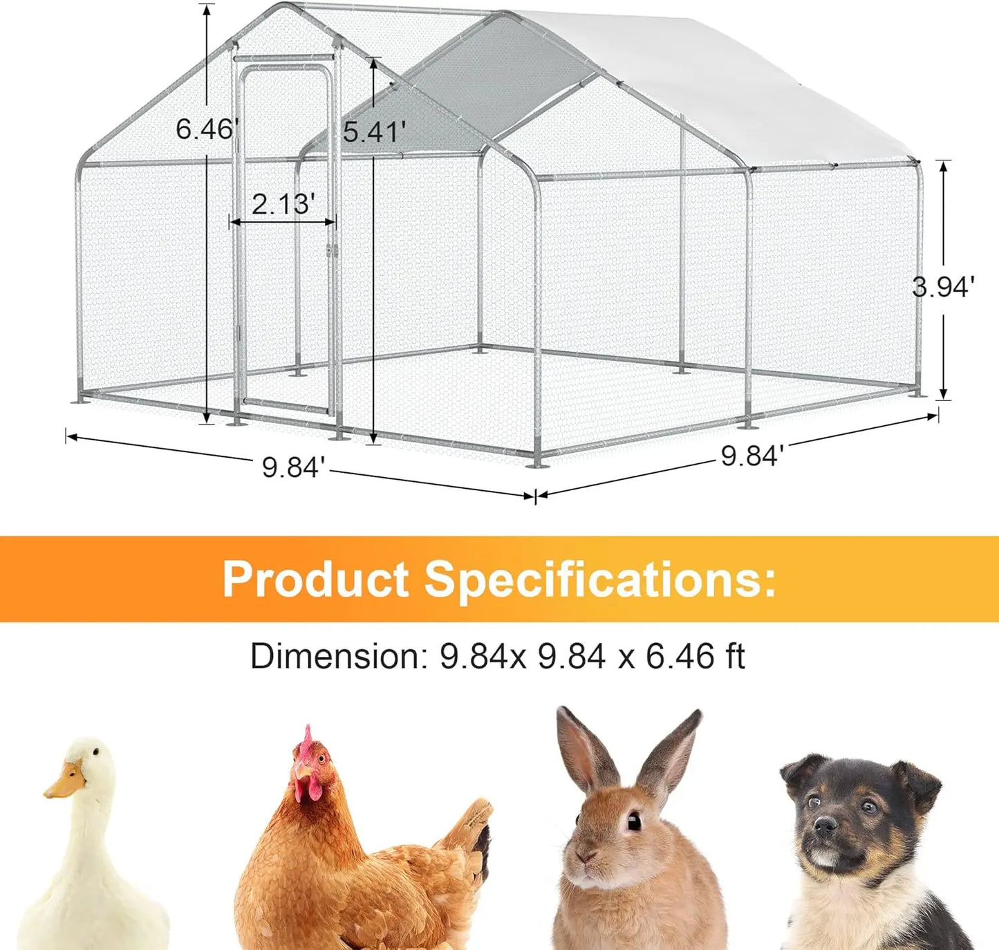 Chicken Coop Walk-In Metal Run With Waterproof Cover