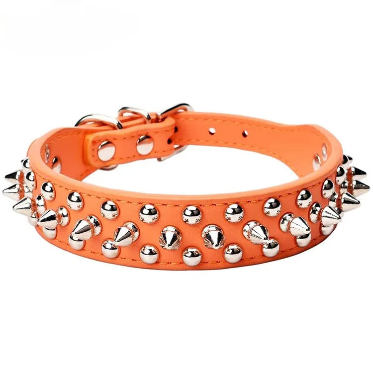 Dog Collar Leather Adjustable Rivet Spiked Punk Style