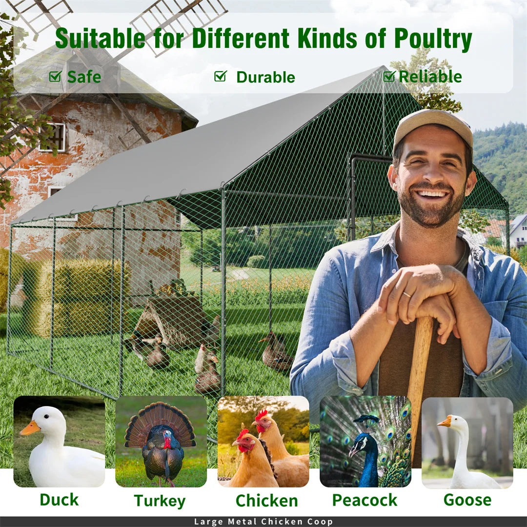 BINGOPAW Metal Outdoor Chicken Coop With Waterproof Cover