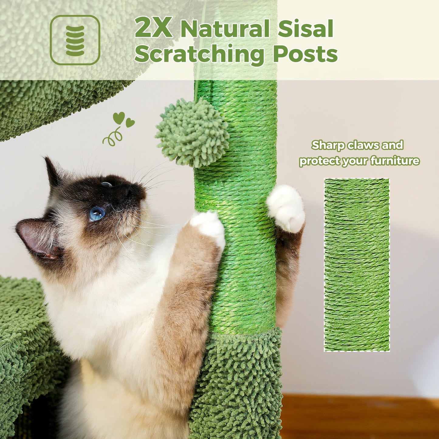 PEQULTICN Cat Tree With Cactus Design and Indoor Scratching Post