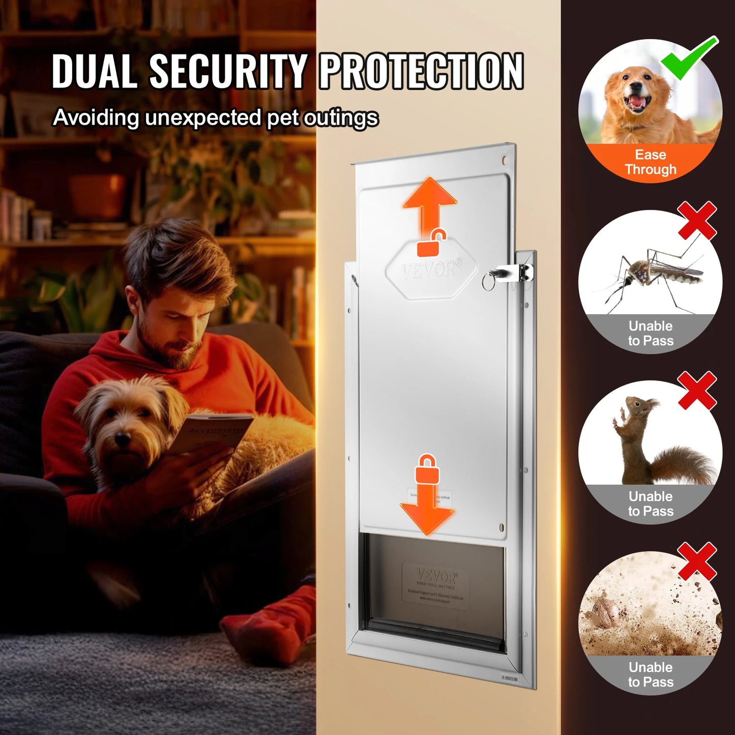 SucceBuy Pet Door Aluminum Frame With Lockable Flap