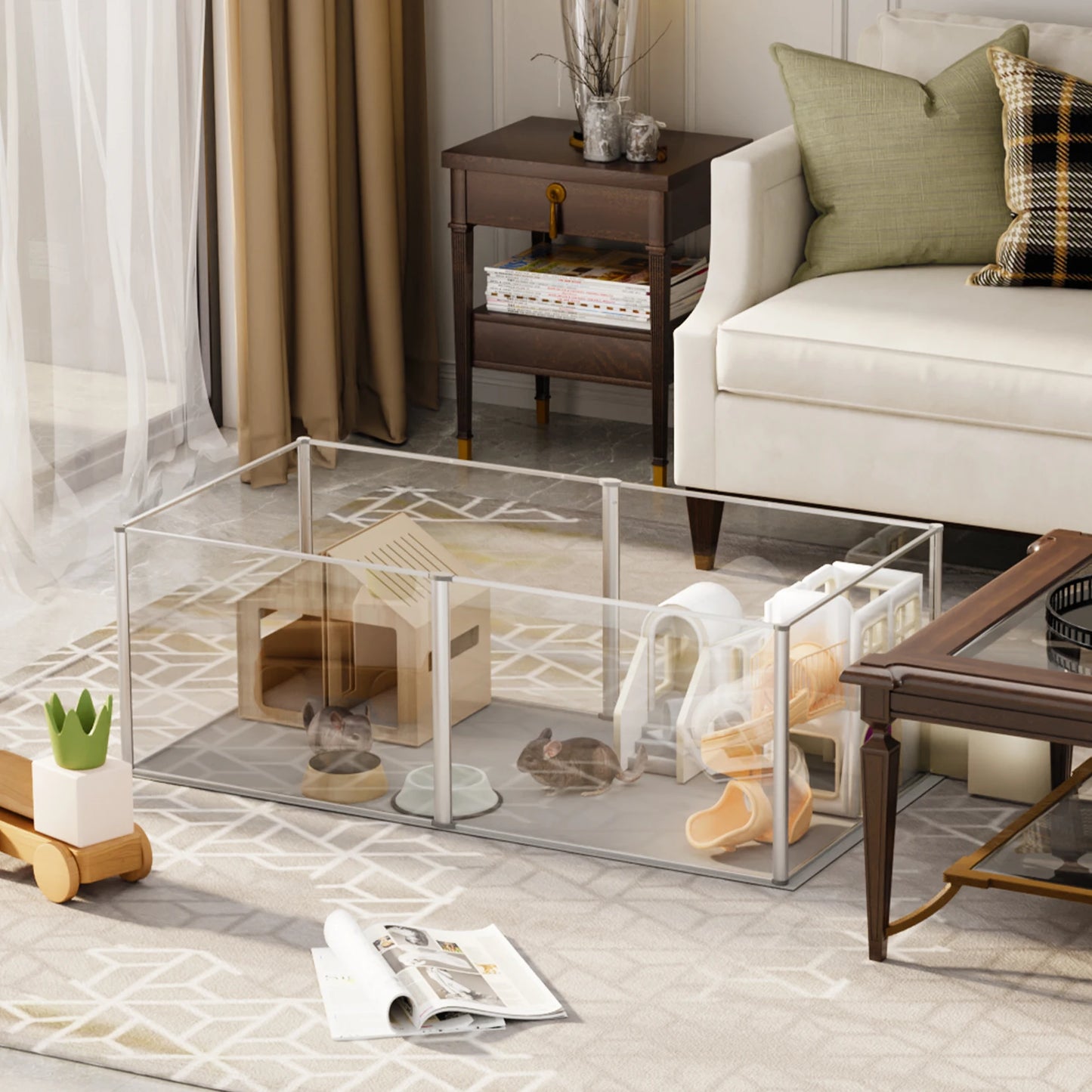 BINGOPAW Acrylic Dog Playpen Transparent Panels With Pad