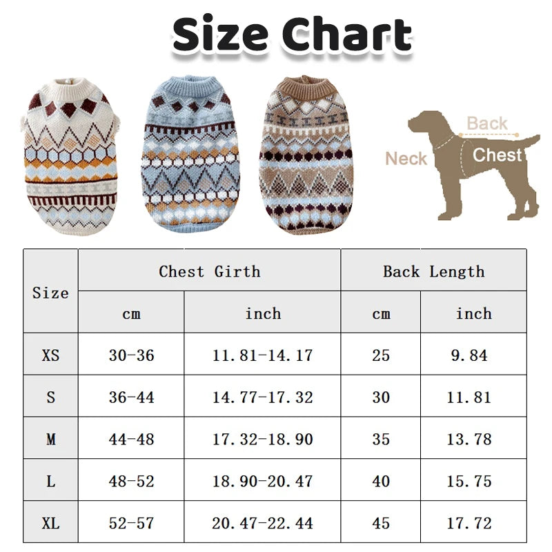 Dog Sweater 100% Cotton Knit Warm Coat Winter Wear