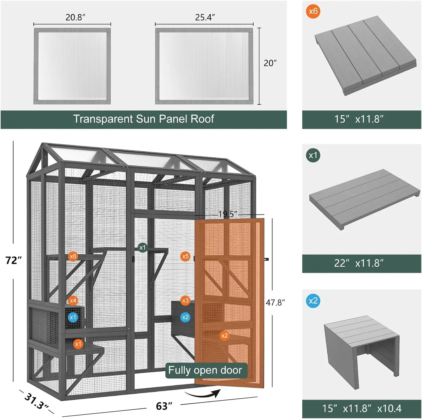 Cat Catio Wooden Enclosure With Sun Panel Roof And Platforms