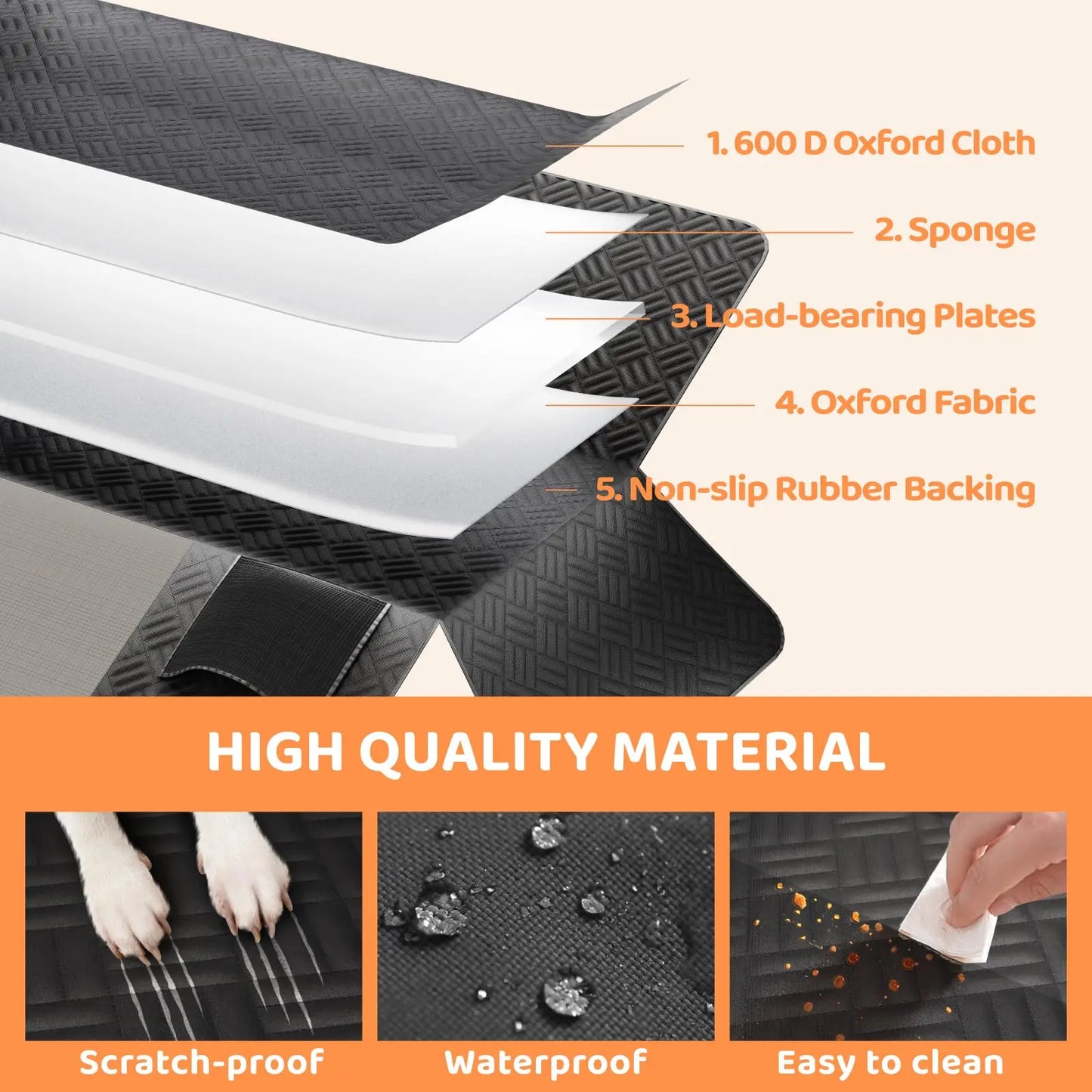 NONECN Car Back Seat Dog Cover With Hard Bottom Extender