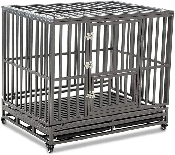 Heavy Duty Dog Cage Metal Kennel With Four Wheeled Mobility