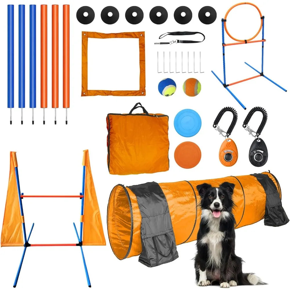 Dog Agility Training Set Outdoor Course With Tunnels And Poles
