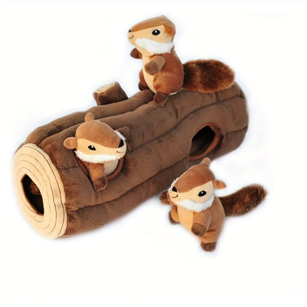 Interactive Plush Squirrel Dog Toy, Soft Fleece Hide-and-Seek Puzzle