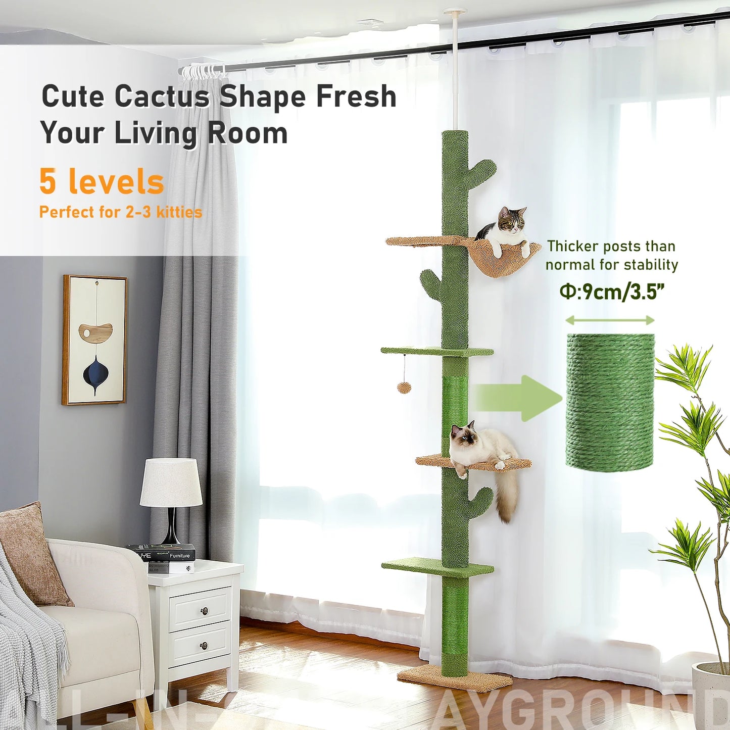PAWZ Road Cat Tree Cactus-Style 5-Tier Floor-to-Ceiling