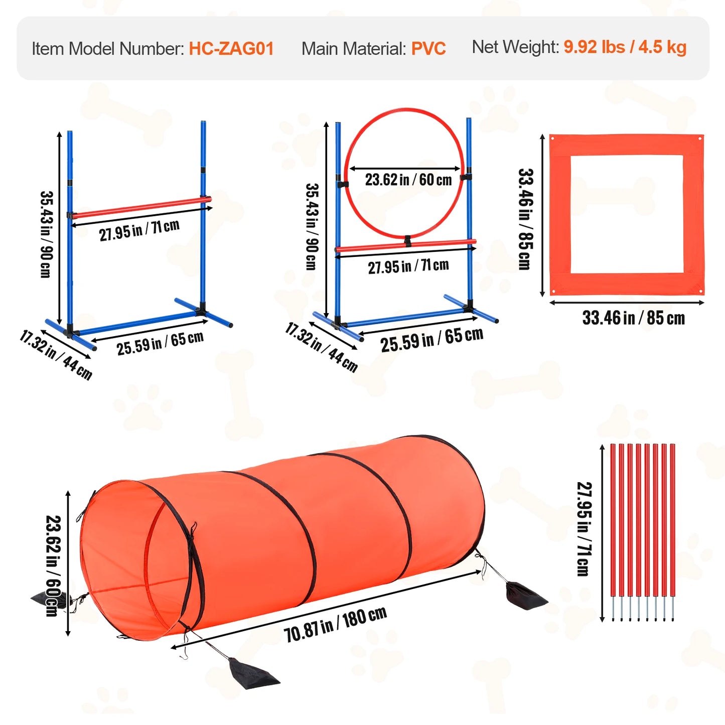 SucceBuy Dog Agility Hurdle Cone Set With Adjustable Crossbar