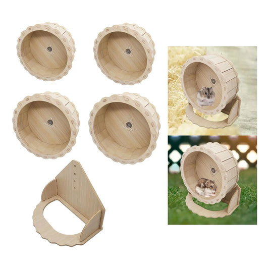 Hamster Wooden Running Wheel For Small Pets Cage Accessory