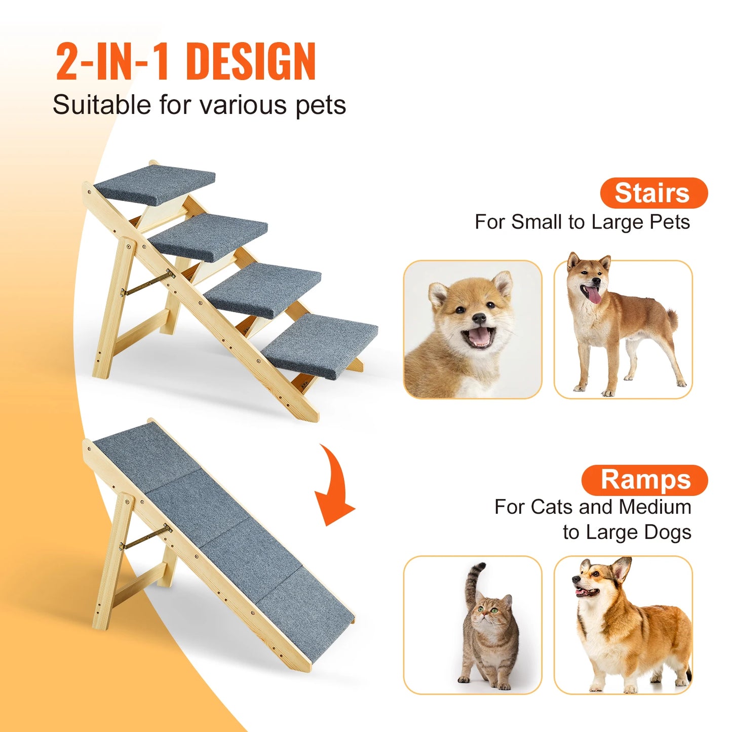 Dog Door Wooden Steps And Ramp TwoInOne Foldable Bed Access