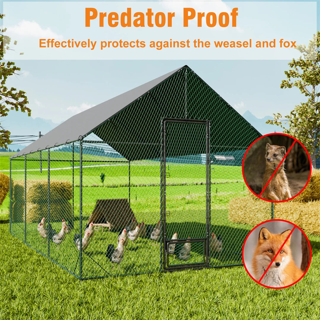 BINGOPAW Metal Outdoor Chicken Coop With Waterproof Cover
