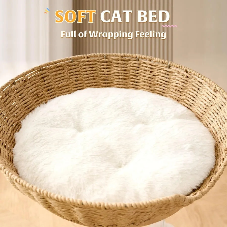 36 Inches Tall Solid Wood Cat Tree Tower with Scratching Post Modern Indoor Cat Tower Featuring Scratching Board Scratcher Ball