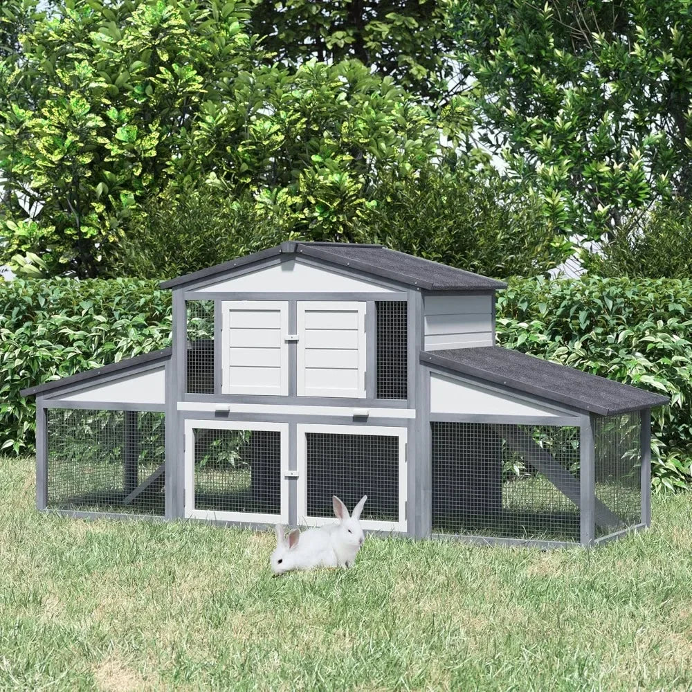 Rabbit Hutch Wooden Outdoor Cage With Weatherproof Roof Double Runs