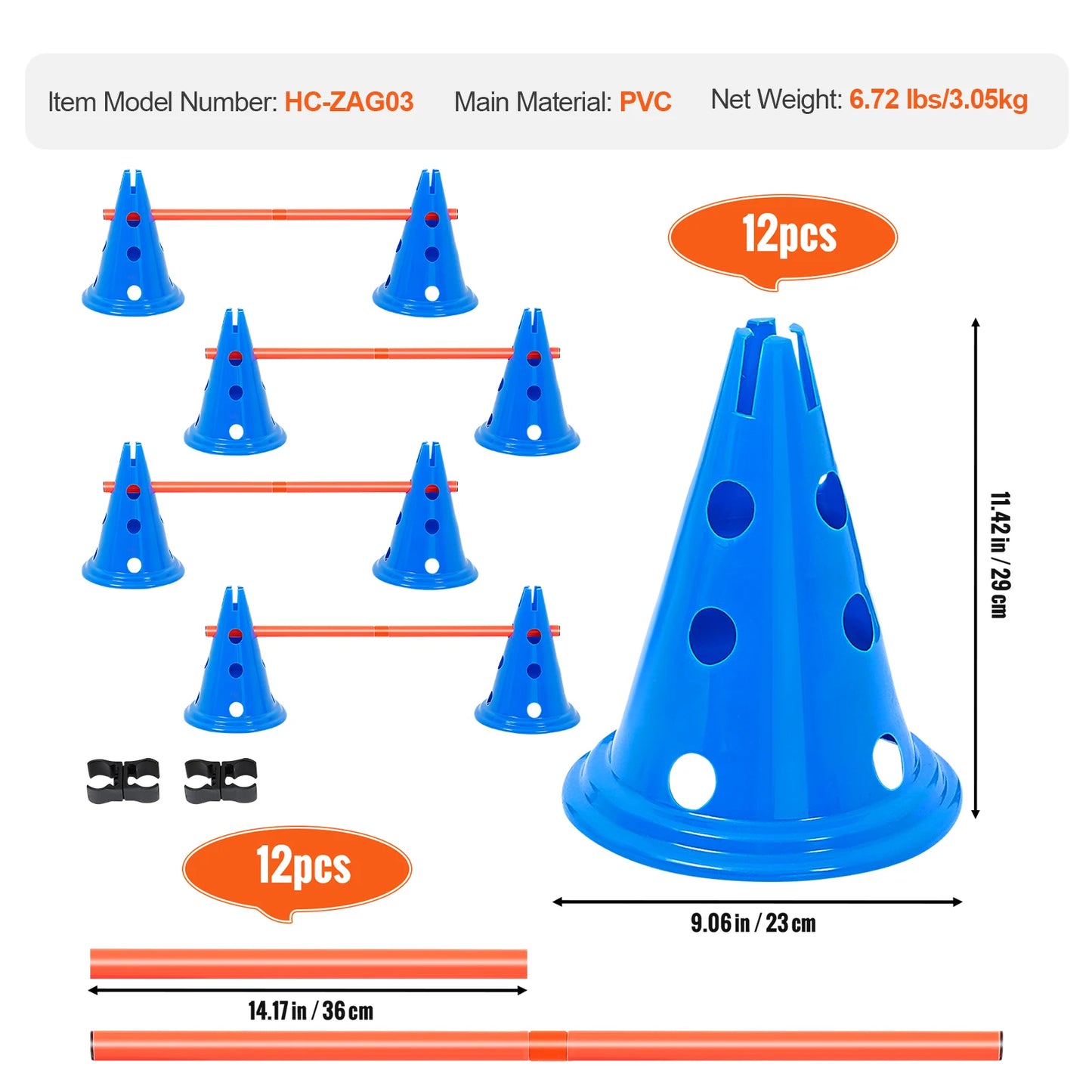 SucceBuy Dog Agility Hurdle Cone Set With Adjustable Crossbar