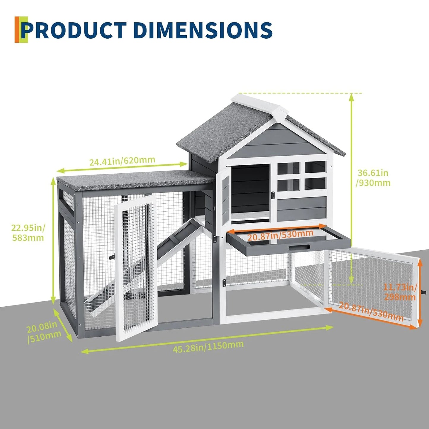 HiMISSCN Rabbit Hutch Indoor Outdoor 2Story Wood Pet House Ramp