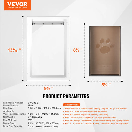 Pet Door Metal Frame With Lock 3-Flap Weatherproof System
