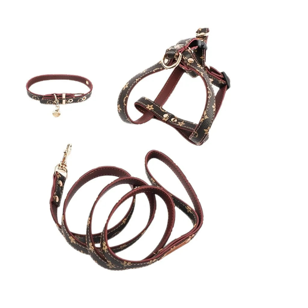 Dog Harness Set Lightweight Plaid Three Piece Leash Collar
