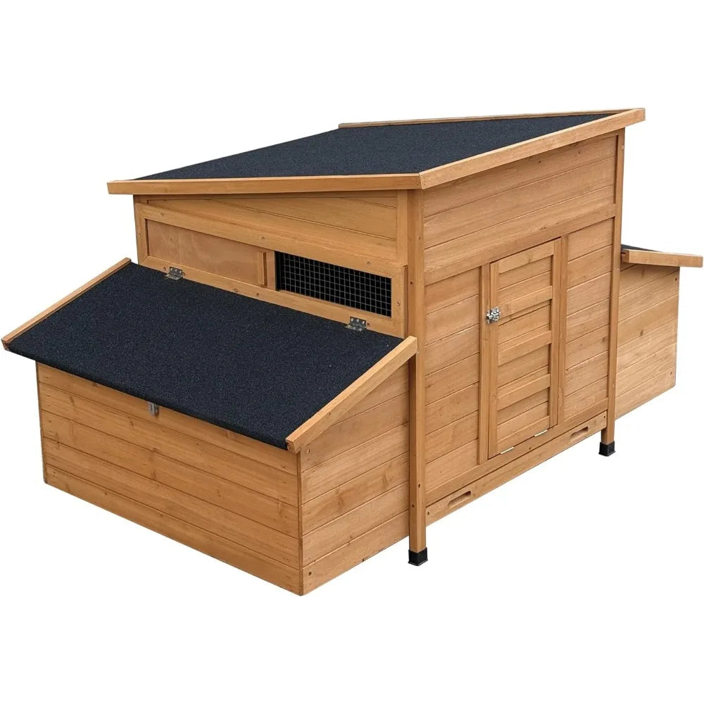 Chicken Coop, 55" Large Wooden Chicken Hutch with 6 Nesting Boxes, Outdoor Hen House Chicken Cage