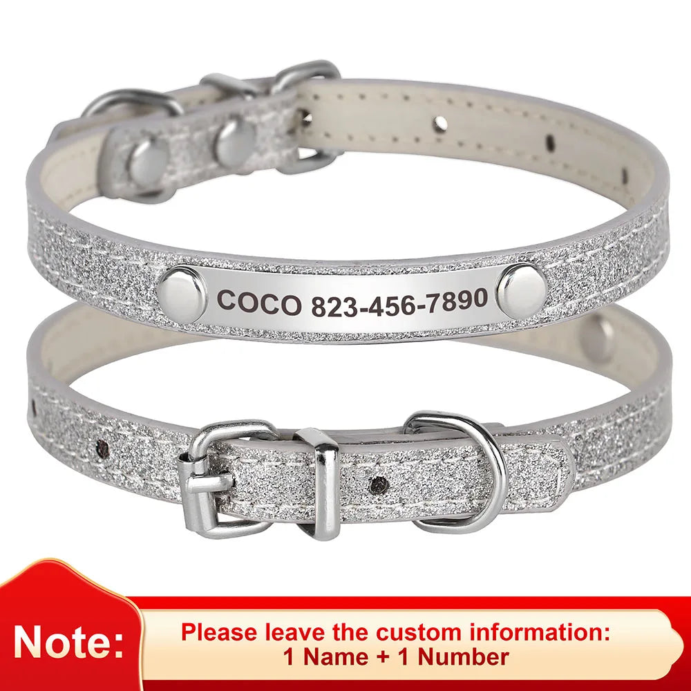 Beirui Custom Cat Collar Bling Leather Engraved ID Nameplate