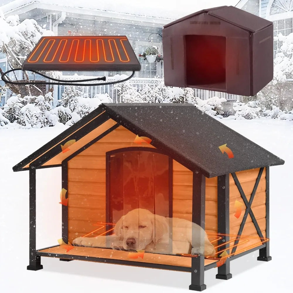 Outdoor Dog House Heated All-Weather Shelter For Winter