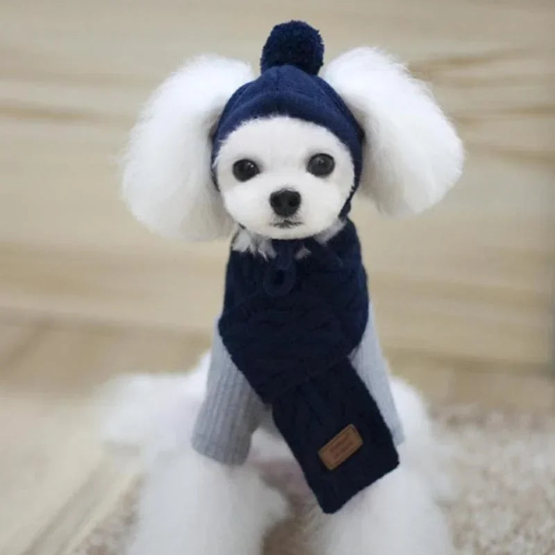 Dog Hat Winter Knit With Scarf Collar Costume For Pets