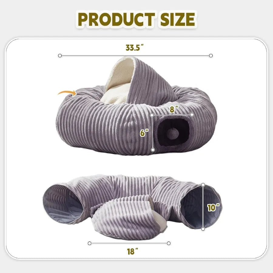 Cat Tunnel Bed With Washable Donut Cushion For Indoor Pets
