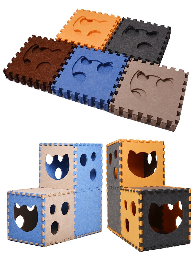 Cat Tunnel Toy Felt Pom Collapsible Tube House Interactive