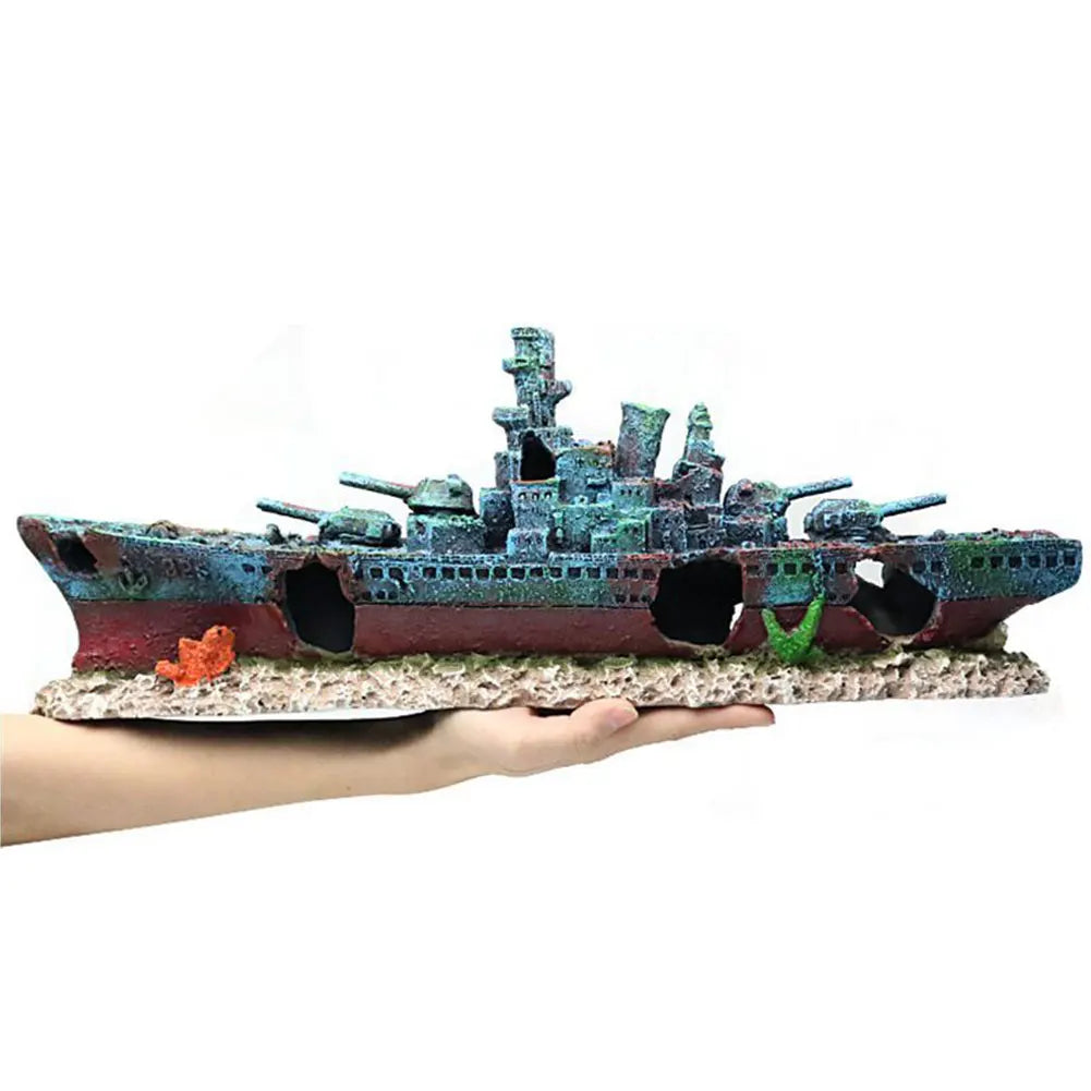 Aquarium Resin Sunken Pirate Ship Reusable Warship Handicrafts Wear Resist Warship Ornament for Fish Tank Cave Decor Accessories