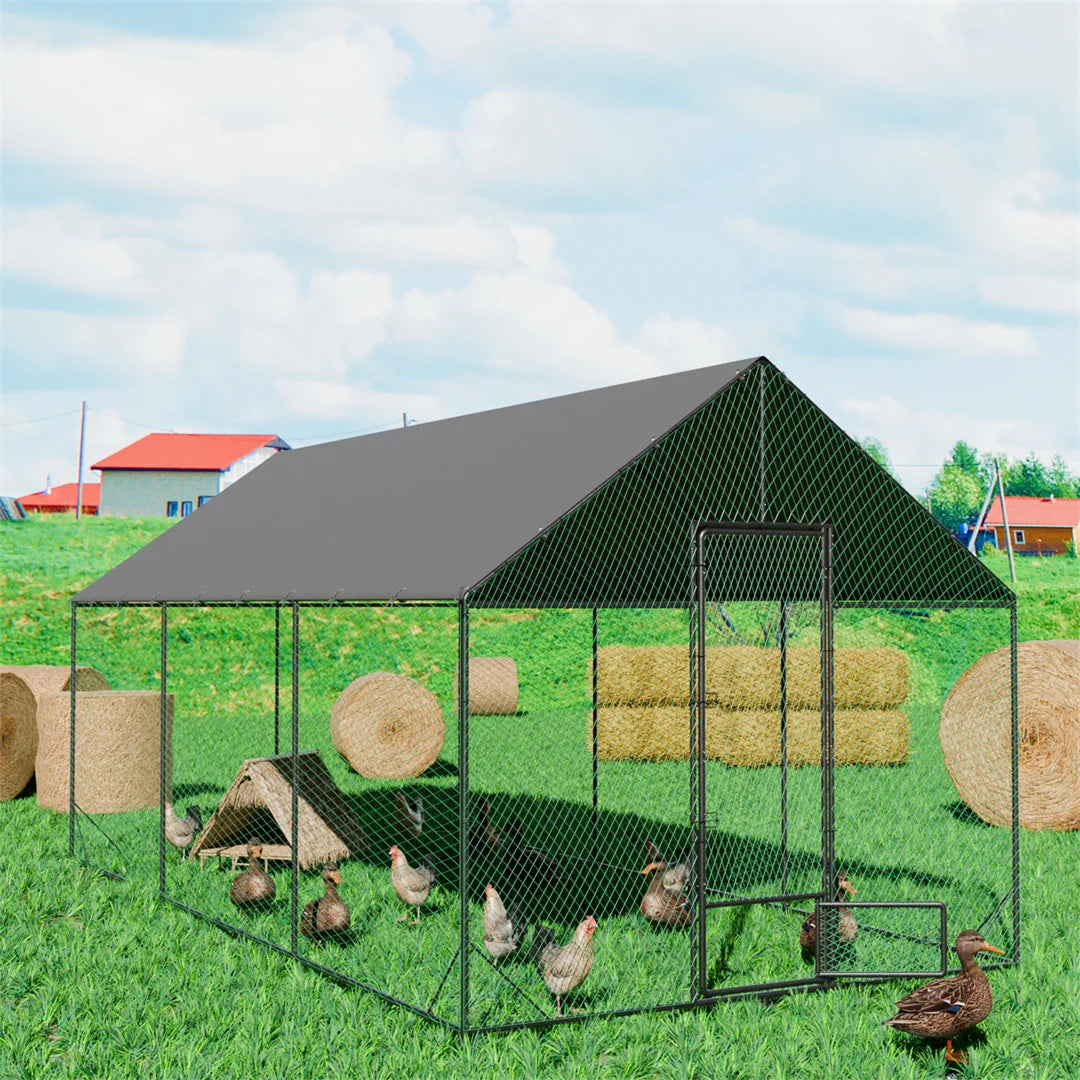 BINGOPAW Metal Outdoor Chicken Coop With Waterproof Cover